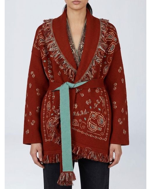 Alanui Red Bandana Pattern Robe Cardigan