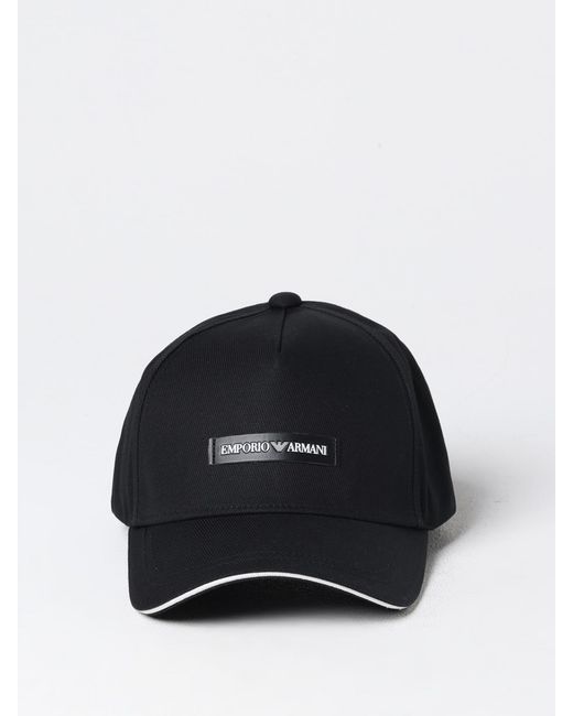 Emporio Armani Black Cotton Hat With Logo for men