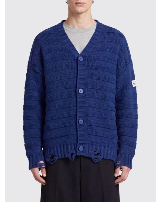 MM6 by Maison Margiela Blue Relaxed Fit Distressed-Effect Wool-Blend Cardigan for men
