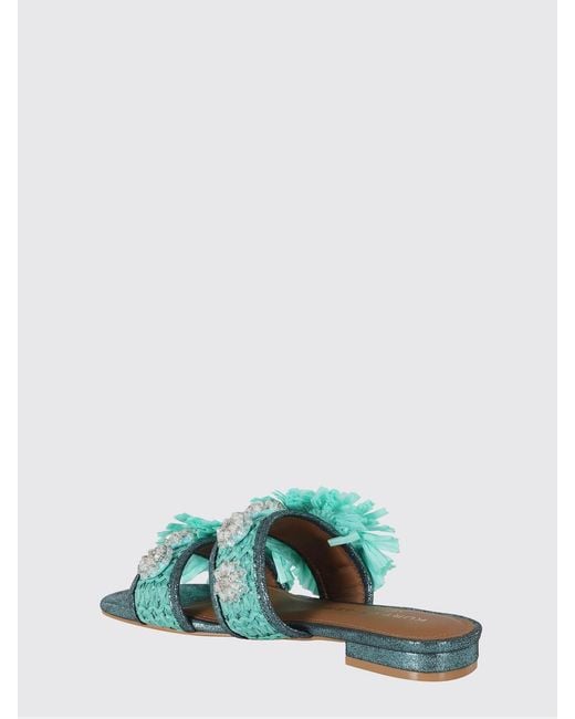 Kurt Geiger Green Low-Heeled Embroidered Raffia Sandals With Double Strap