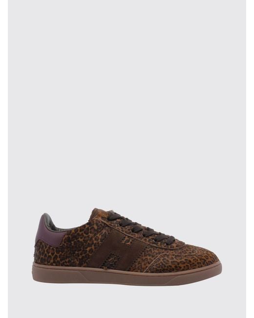 Hogan Brown Cool Animal-Print Pony Hair Sneakers With Side H Logo Application