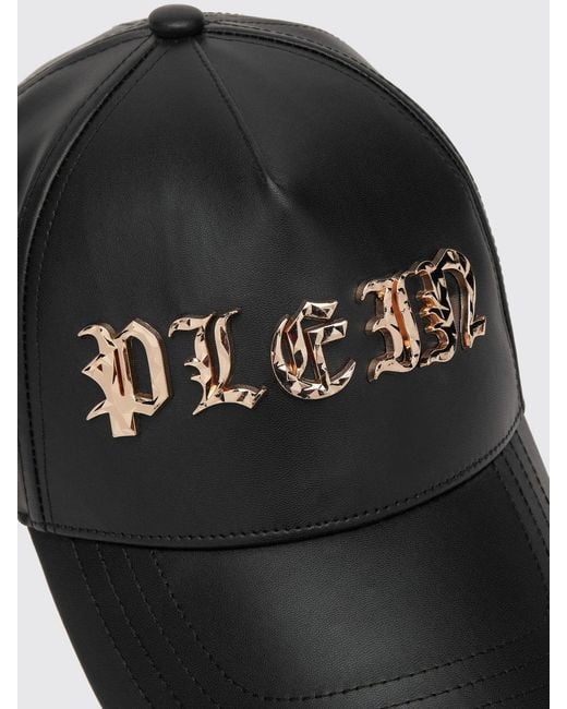 Philipp Plein Black Leather Baseball Cap With Logo for men