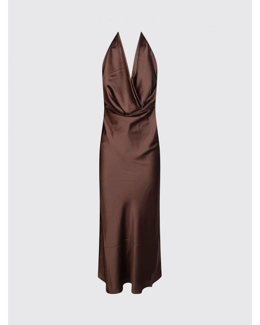 ROTATE BIRGER CHRISTENSEN Brown Satin Midi Dress