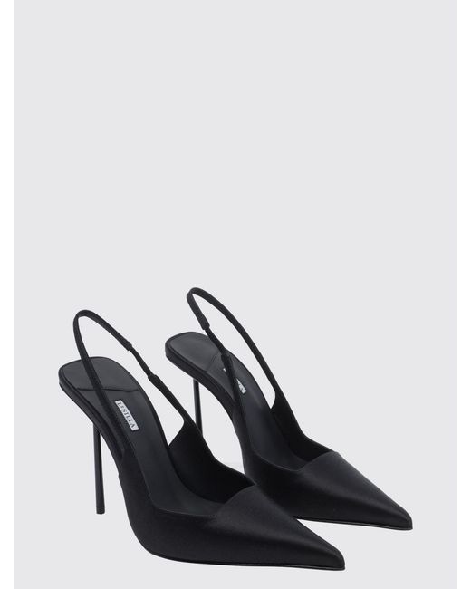 Le Silla Black Amelia Satin Slingbacks With A High Stiletto Heel And Almond Toe