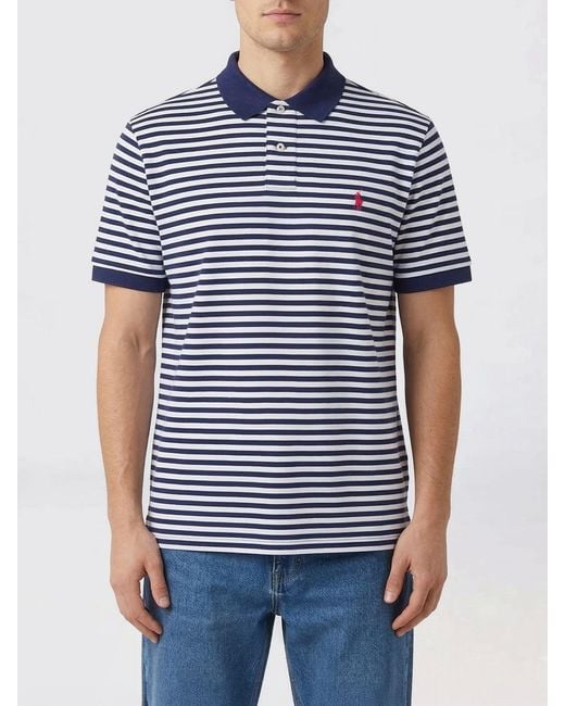 Polo Ralph Lauren Blue Striped Cotton Polo Shirt With Logo for men