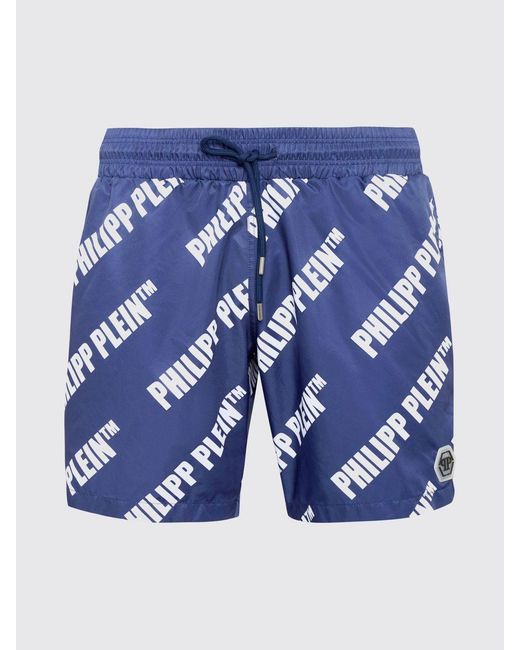 Philipp Plein Blue Nylon Swim Trunks With Contrasting Logo And Drawstring for men