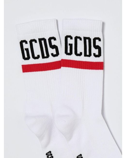 Gcds White Stretch Cotton Socks With Jacquard Logo for men