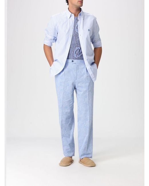 Etro Blue Striped Cotton Shirt Fendi for men