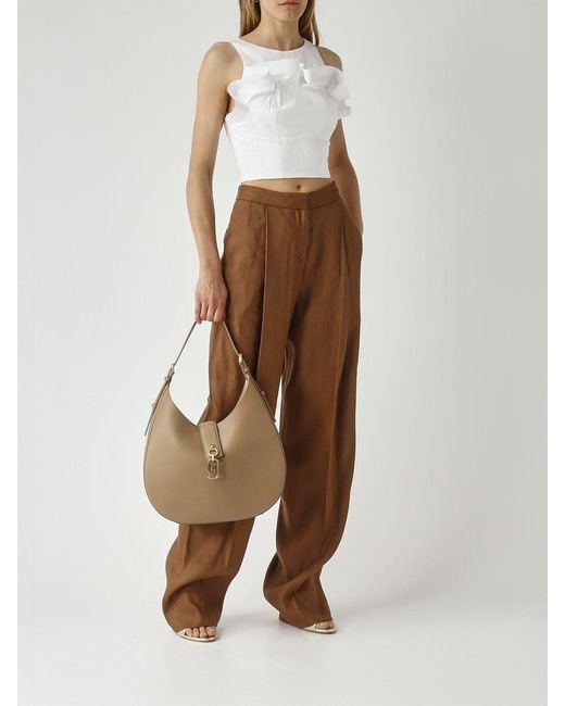 Elisabetta Franchi Brown Linen Blend Palazzo Trousers
