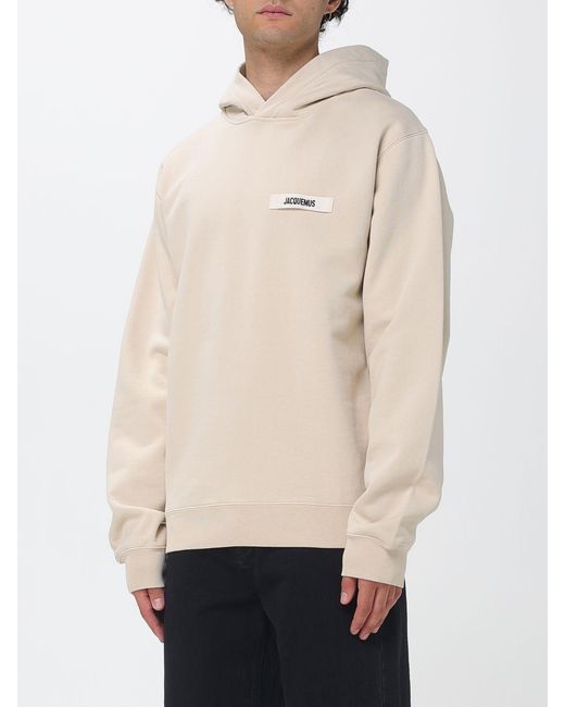 Jacquemus Natural Relaxed Fit Cotton Hoodie With Logo And Dropped Shoulders for men