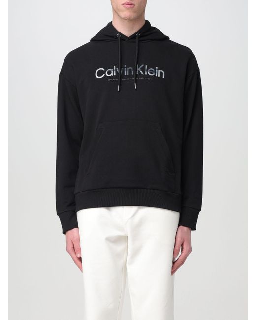 Felpa in cotone con logo di Calvin Klein in Black da Uomo