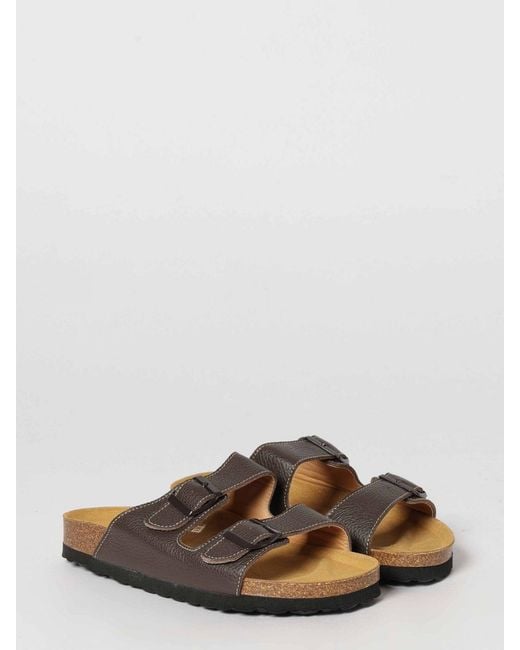 Woolrich Brown Grained Leather Sandals for men