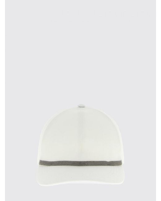 Brunello Cucinelli White Cotton Twill Hat With Monile