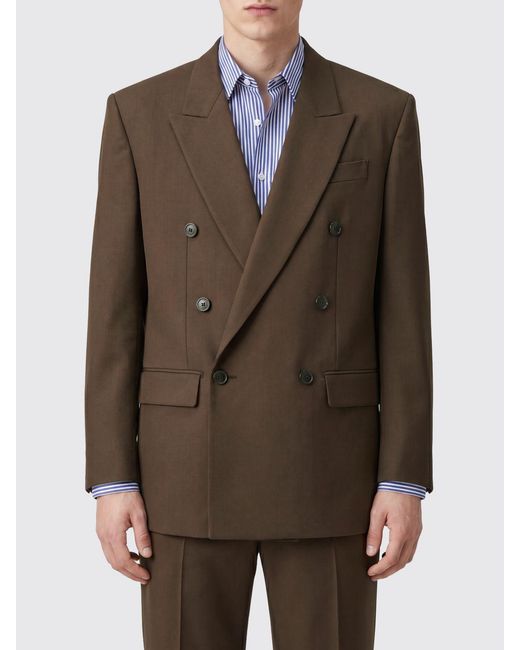 Saint Laurent Brown Double-Breasted Peak Lapel Silk Blazer for men