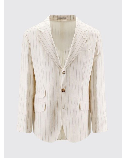 Brunello Cucinelli Natural Striped Single-Breasted Linen Blazer for men