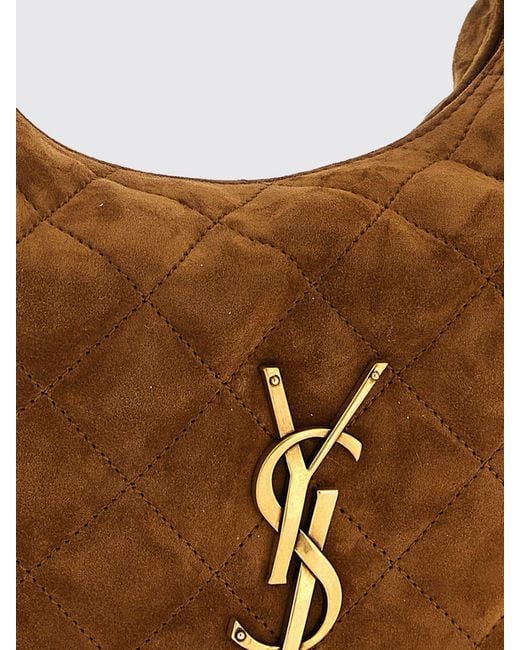 Saint Laurent Brown Icarino Quilted Suede Handbag With Ysl Logo