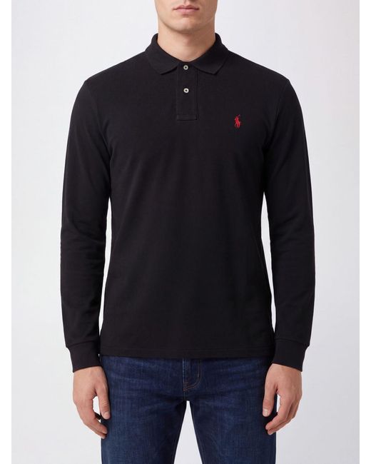 Polo Ralph Lauren Blue Long-Sleeved Slim Fit Cotton Polo Shirt for men