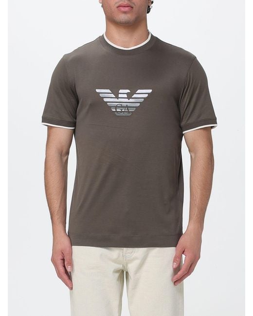Emporio Armani Gray Cotton Blend T-Shirt With Logo for men