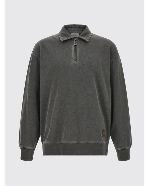 Carhartt Gray Long-Sleeved Cotton Polo Shirt With Zip Closure for men