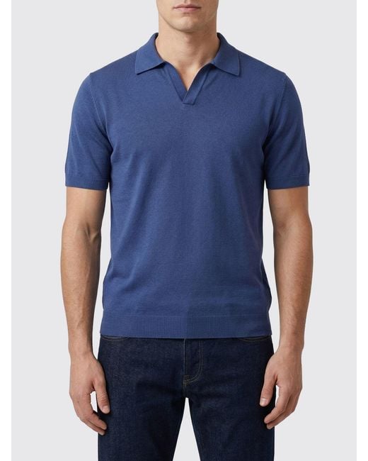 Tagliatore Blue Cotton Knit Polo Shirt for men