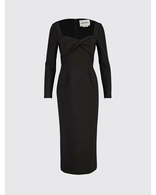 Roland Mouret Black Crêpe Midi Sheath Dress With Square Neckline