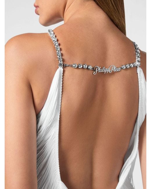 Philipp Plein White Mini Dress With Fringes