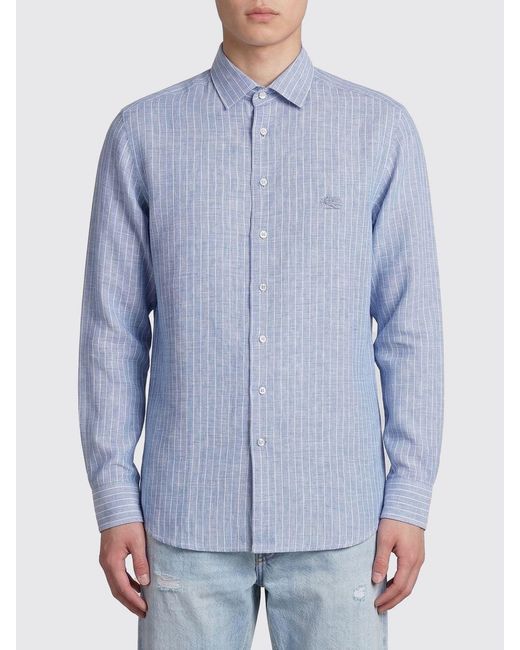 Etro Blue Striped Linen Shirt for men