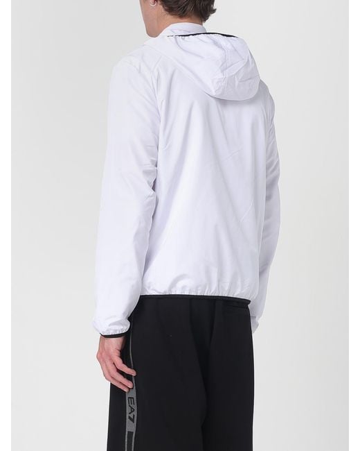 EA7 White Lightweight Hooded Jacket With Zip Closure And Practical Pockets for men