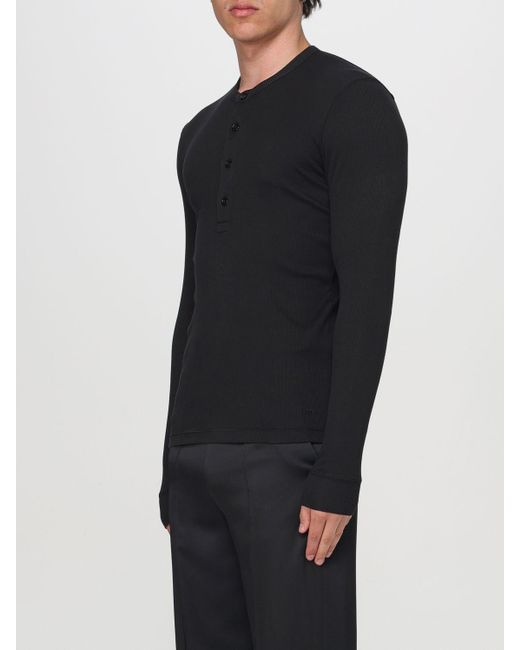 T-shirt in misto cotone a costine di Tom Ford in Black da Uomo