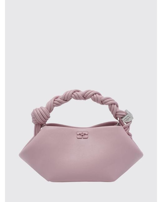 Ganni Pink Mini Recycled Leather Handbag With Butterfly Logo And Braided Handle