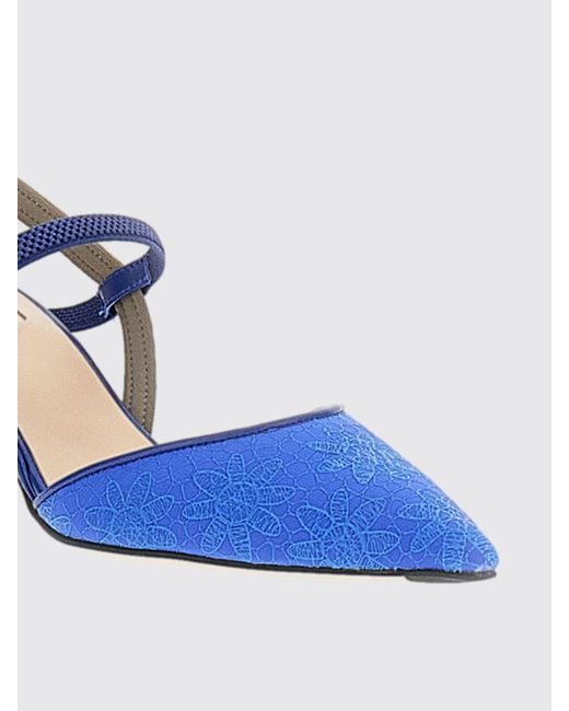 Fendi Blue Colibrì Lite Leather And Fabric Slingback With Floral Motif