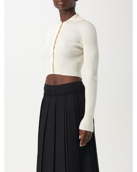 Jil Sander White Cropped Ribbed Knit Cardigan
