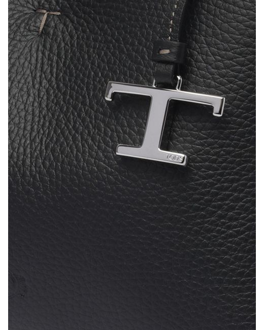 Tod's Black Grained Leather Handbag With Removable Strap And Charm