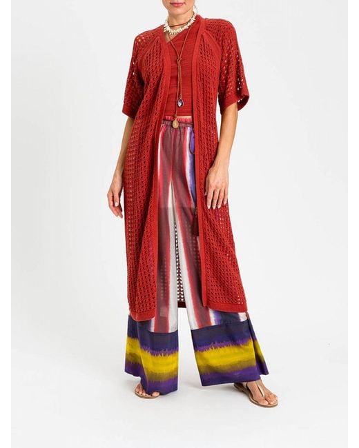 Twinset Red Perforated Cotton Blend Long Cardigan