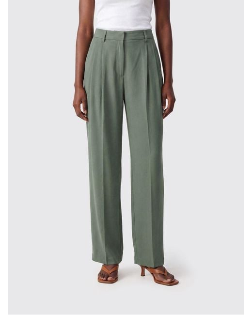 Semicouture Green High-Waisted Straight-Leg Silk Blend Trousers With Pleats