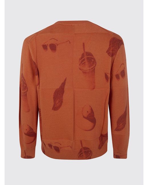 Paul Smith Orange Cotton Crew Neck Pullover With Graphic Print for men