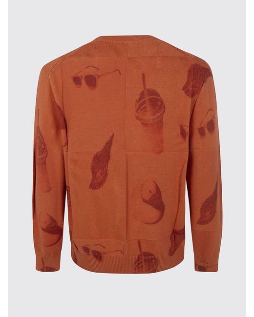 Paul Smith Orange Cotton Crew Neck Pullover With Graphic Print for men