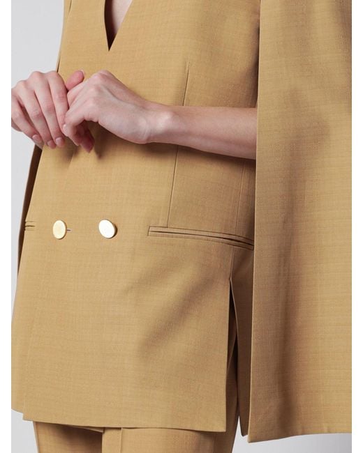 Alberta Ferretti Natural Cropped Double-Breasted Viscose Blend Blazer
