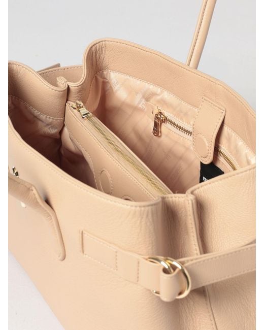 Patrizia Pepe Natural Calfskin Leather Shoulder Bag With Fly Logo And Double Handle