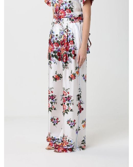 Dolce & Gabbana White Dolce &Amp Gabbana Floral Silk Trousers