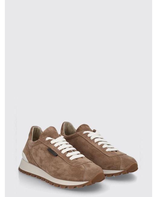 Brunello Cucinelli Brown Suede Sneakers With Monile Detail