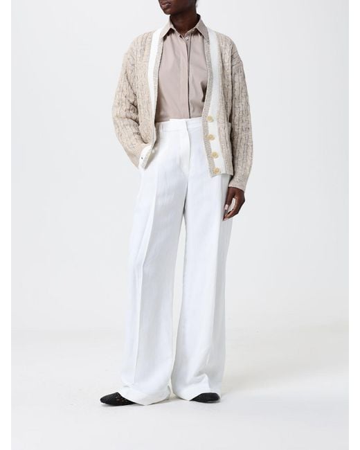 Brunello Cucinelli White Linen Blend Palazzo Trousers