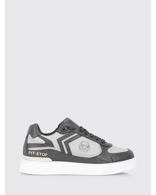 Philipp Plein Gray Pit-$Top Monogram Leather Low-Top Trainers With Hexagon Logo for men