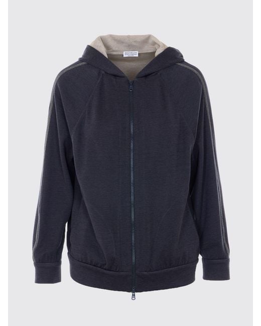 Brunello Cucinelli Blue Cotton Blend Hoodie