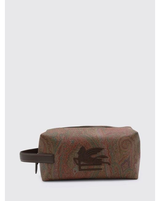 Etro Brown Arnica Pegasus Coated Cotton Beauty Case With Paisley Print for men