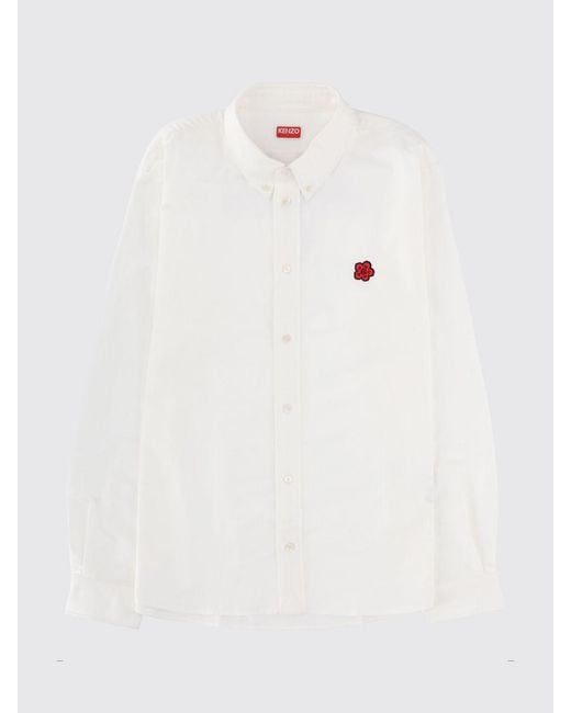 KENZO White Classic Cotton Shirt With Boke Flower for men