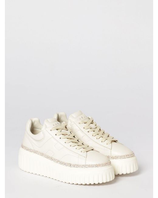 Hogan Natural H-Stripes Leather Sneakers With Glitter