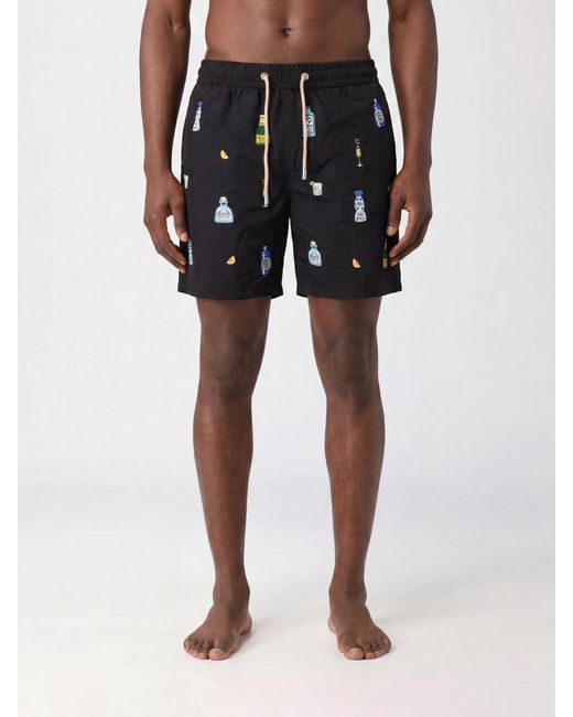 Mc2 Saint Barth Black Polyester Swim Shorts With Elasticated Drawstring Waist for men