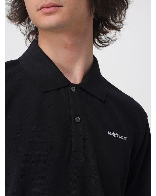 McQueen Black Cotton Polo Shirt for men