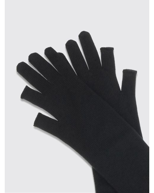 Rick Owens Black Long Merino Wool Gloves With Ribbed Edges